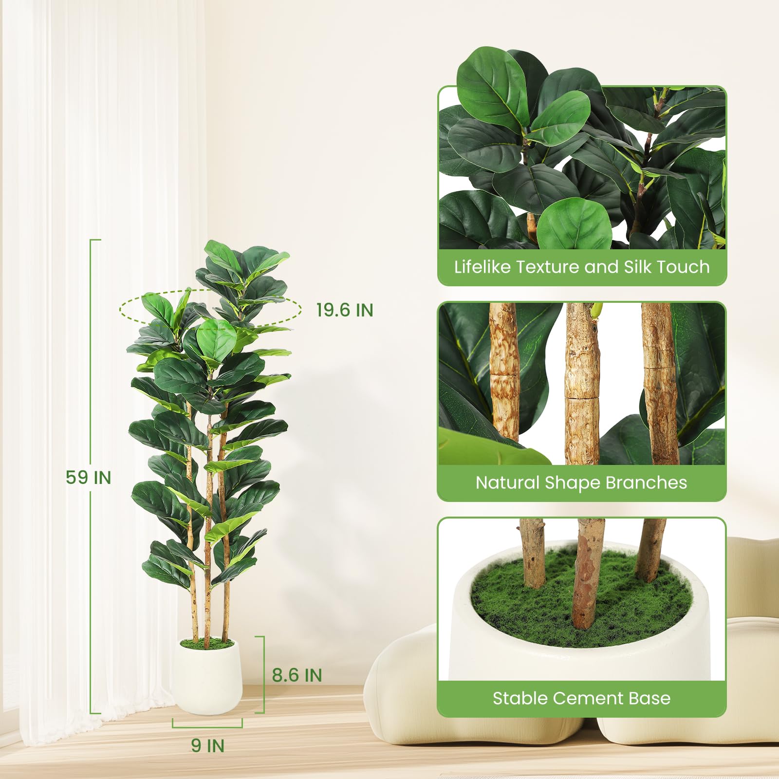 Artificial Fiddle Leaf Fig Tre - Rubber Plant Ficus ulasan dan harga